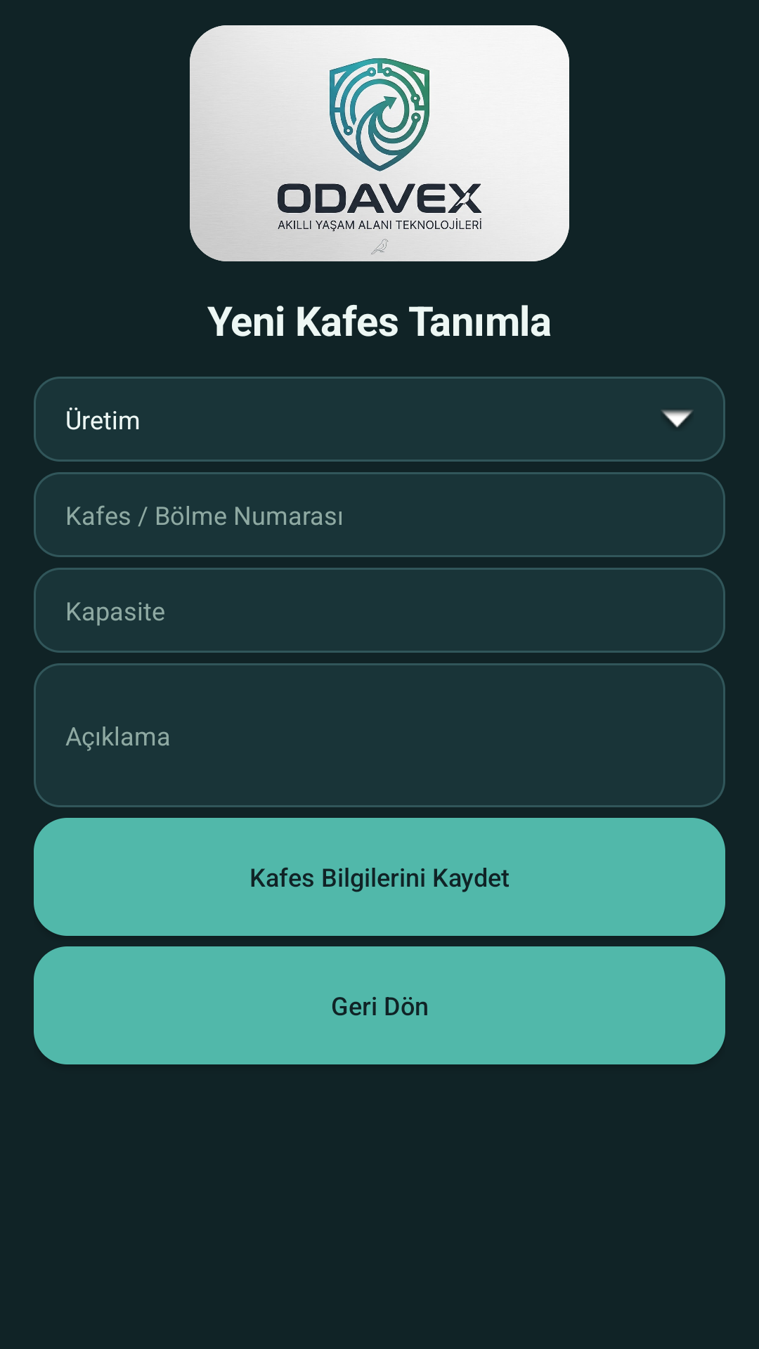 Odavex Pedigree üretim kafesi tanımlama formu